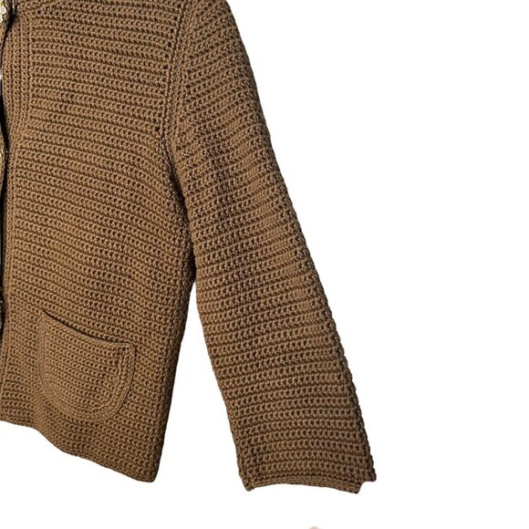 Cynthia Steffe Cardigan‎ Sweater Brown Knit Crocheted Embellished Buttons XS - Picture 3 of 8